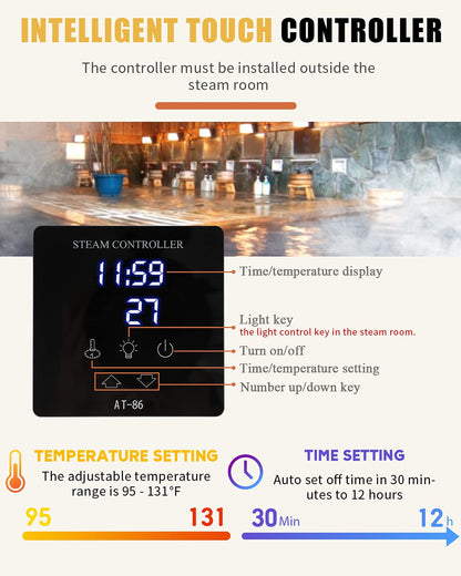 CGOLDENWALL 10.5KW Commercial Self-Draining Steam Generator Shower System Home Steam Bath Spa Generator 30 min to 12 Hours Auto Drain 95-131℉ for Suitable Space Heating 10.5 m³/371 Cubic feet (10.5KW)