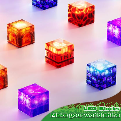 Magnetic Blocks - 150 PCS Dinosaur Volcano Forest Castle Set with Light Up Blocks - Kids Classroom Sensory Toy for Toddlers STEM Construction Stacking Toy Kids 3+ Boys Easter Basket Stuffers