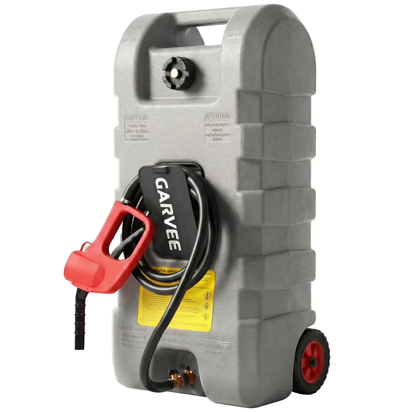 15 Gallon Gas Caddy, Heavy-Duty Gas Can and Fuel Caddy with Manual Fuel Transfer Pump, Portable Fuel Tank on Wheels with 10 ft Hose for Lawn Mowers, Cars, Boats, ATVs, Home and Farm Use, Grey