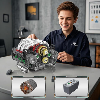 NUTCRACKER Flat Engine Building Set V8 Model Engine Kit Mini Engine Scale Model with Motor That Works DIY STEM Project Building Toy Creative Birthday Gift for Adult Boys 14+ (2375 Pieces)