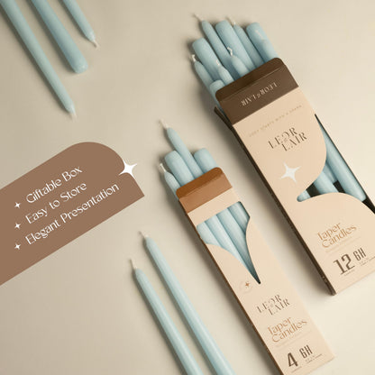 Leor & Lair Light Blue Taper Candles - 4 Pack 10" Light Blue Candlesticks - Unscented Candle Sticks for Winter Home Decor, Easter Dinner, Weddings, Restaurants & Events