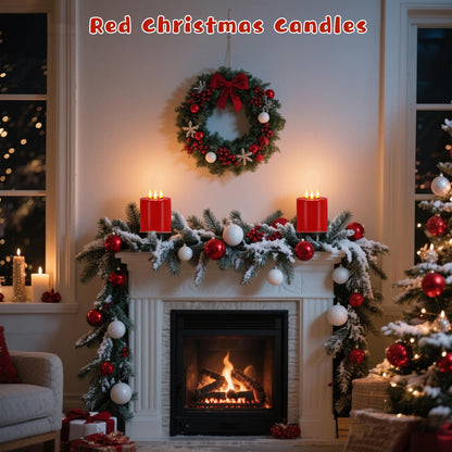 VEEKI Large 3 Wick Flameless Candles, 4"x4" Flickering Flameless Candles with Remote & Timer, Dimmable Real Wax LED Candles Battery Operated, Electric Pillar Candles for Home Xmas Decor (Red)