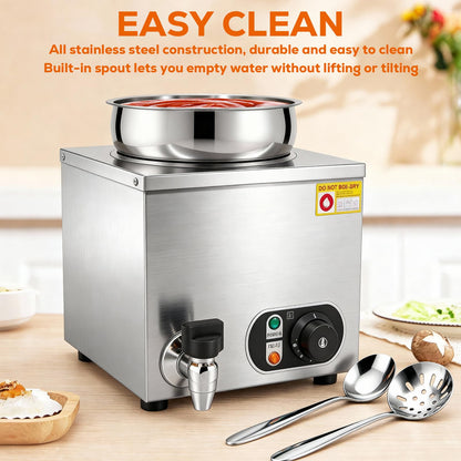 EKVILI 7.4 Qt Stainless Steel Cheese & Sauce Warmer with Temperature Control – Commercial Water Bath Food Heater for Cheese, Chocolate, Sauces, Soups, Nachos, Popcorn, Catering & Buffet （110V）
