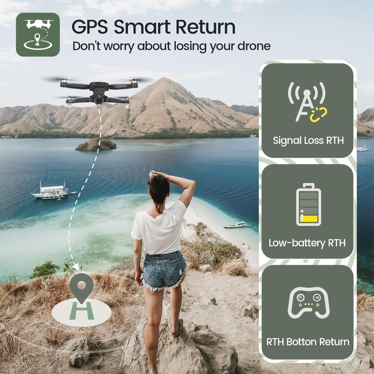 Holy Stone HS175D GPS Drone with 4K Camera for Adults, Under 249g, Foldable RC Quadcopter with Auto Return, 46 Mins Long Flight, Follow Me, Brushless Motor, Circle Fly, Waypoint Fly, Altitude Hold
