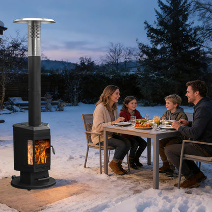 ONLYFIRE OUTDOOR LIVING 80" Premium Wood Pellet Patio Heater with Glass Window, Portable Pellet Heater with Wheel, Modern Fire Pit for Patio Backyard Garden Villa Outdoor Restaurant, 70,000BTU, FP058