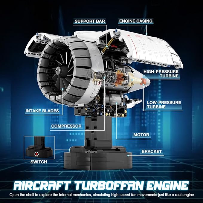 Aircraft Engine Building Blocks Set for Adult Boys (1813 Piece) - Electric Engine Model with Motor That Works STEM Mechanic Engineering Building Toy Gifts for Building Blocks Lover