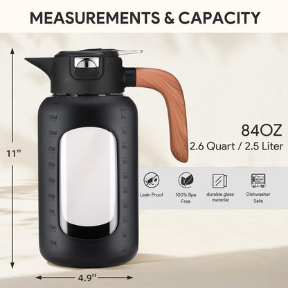 84 oz/2.5 Liter Glass Pitcher with Lid and Handle, Glass Carafe/Jug for Hot/Cold Water, Large Iced Tea Pitcher for Coffee, Juice and Homemade Beverage