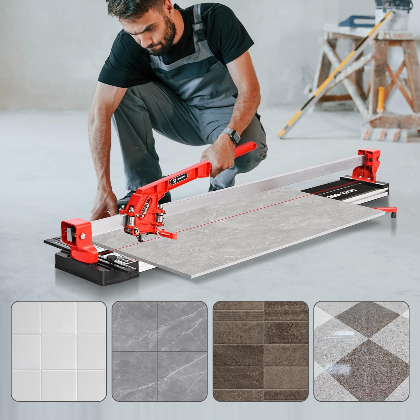 SHIJING 48-inch Manual Tile Cutter with Laser Cutting Guide Porcelain Tile Cutter with Split Platen,Double Aluminum Base,Tungsten Carbide Cutting Wheel