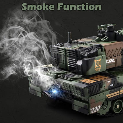1:24 RC Tank-2.4G Remote Control Army Tank That Shoot BBS with 360° Rotating Turret Auto Demo Sound Light and Smoke All-Terrain Climbing RC Military Vehicle Toy Gift for Boys Ages 6-12