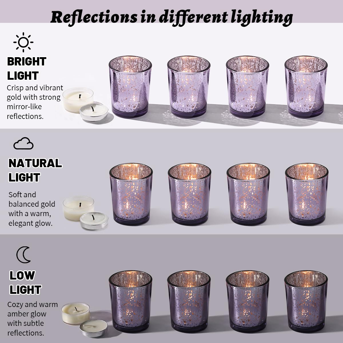 Letine 36pcs Purple Glass Candle Holder Bulk - Ideal Spring Summer Decor for Wedding Centerpiece Table，Valentine's Day