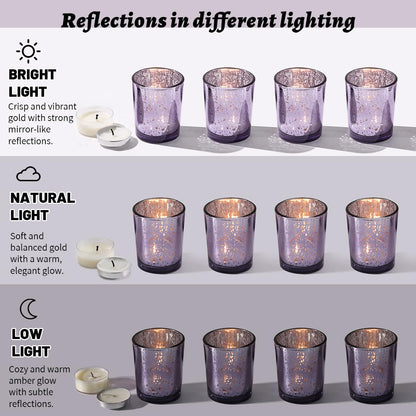 Letine 36pcs Purple Glass Candle Holder Bulk - Ideal Spring Summer Decor for Wedding Centerpiece Table，Valentine's Day