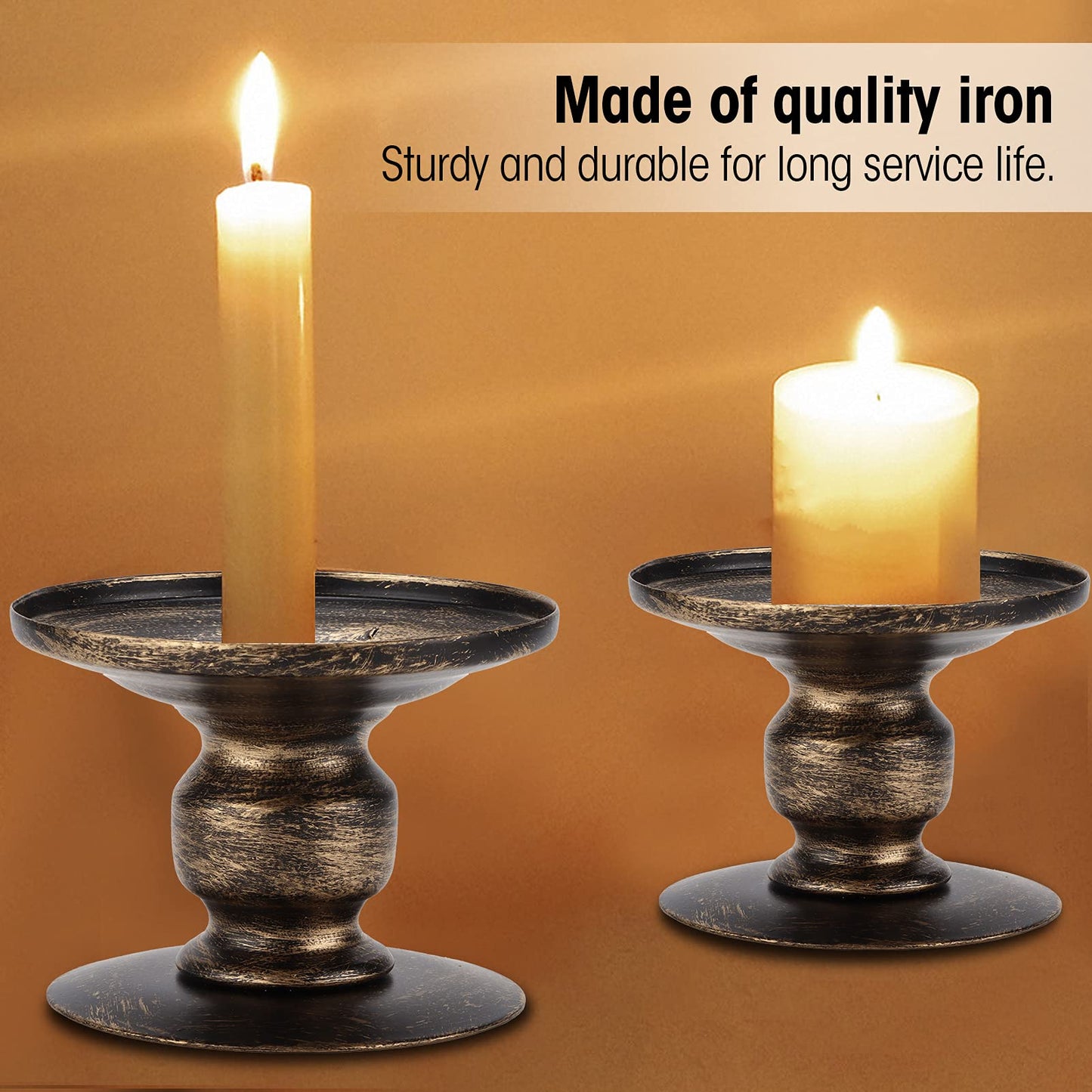 2Pcs Candle Holders, 7.4cm / 2.9in Iron Pillar Retro Simplistic Candle Pedestal CandleSticks Stand Holders Decor for Wedding Party Home