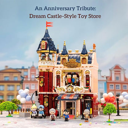 Architecture Studio and Toy Shop Modular Building Set 3 Story Modern Office with LED Lighting and European Castle Style Toy Store Urban Street Scene Brick Model with Minifigures