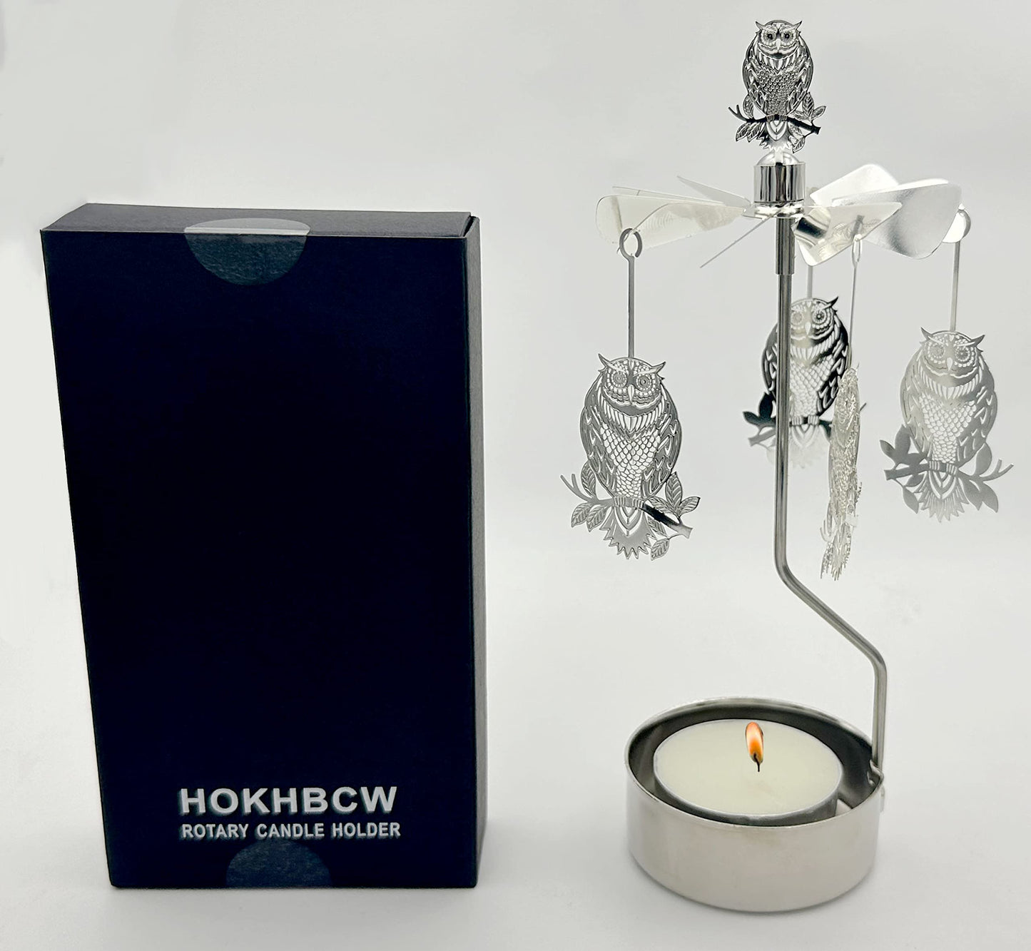 Rotary Candle Holder Spinning Candleholder Metal Small Gift (Owl)