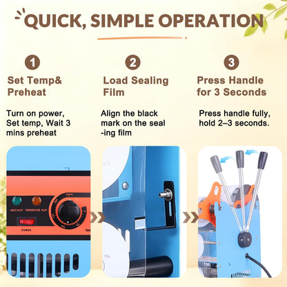 JIAWANSHUN Manual Cup Sealing Machine 300-500 Cups/Hour Electric Cup Sealer for 180mm Tall & 95mm Cup 110V