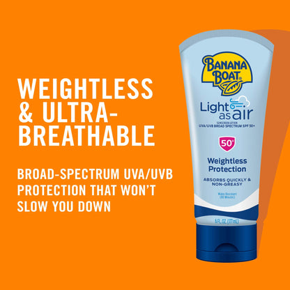 Banana Boat Light As Air Sunscreen Lotion SPF 50 Twin Pack | Lightweight & Non-Greasy Lotion Sunscreen SPF 50, Sunblock, Oxybenzone-Free, 6oz each