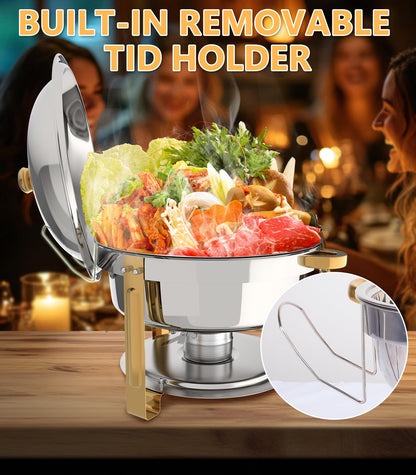 Chafing Dishes for Buffet 4 Pack, 6QT Round Chafing Dish Buffet Set Stainless Steel Buffet Food Warmers Set for Catering Events Party Dinner with Complete Set, Gold and Silver Chafing Dishes for Party