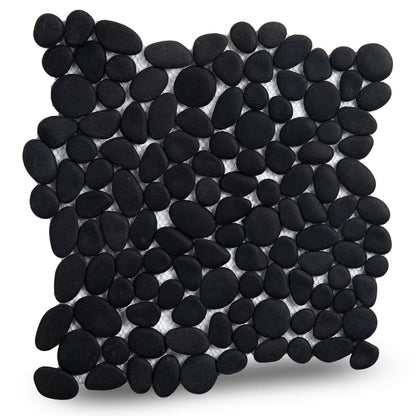 Lovdeco Pebble Tile Shower Floor, Mosaic Pebble Backsplash for Wall, Stone Tiles for Bathroom and Outdoor Garden, 5 Sheets, Black