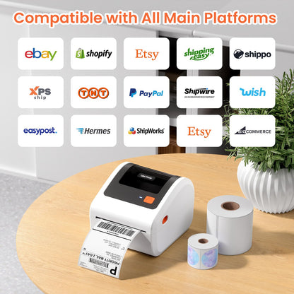 Omezizy Bluetooth Shipping Label Printer with 3 Roll Labels, D450BT White Thermal Label Printer 4x6 for Small Business, Thermal Printers Come with 750PCS 4x6‬ White Labels (250 Labels/Roll)