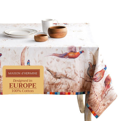 Maison d' Hermine Table Cloth Rectangle Table 100% Cotton 54 x 72 Inches Fall Tablecloth Reusable Everyday Use for Thanksgiving Christmas Decorations Dining Farmhouse Party (Faisan D'Automne)