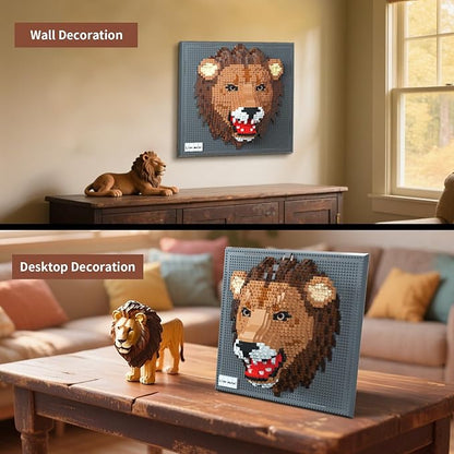 Lion Animal 3D Wall Art Micro Mini Building Blocks Set for Adults Unique Home Wall Decor or Table Display No Compatible with Lego Ideal Birthday Christmas Toy Gift for Teens (2005 PCS)