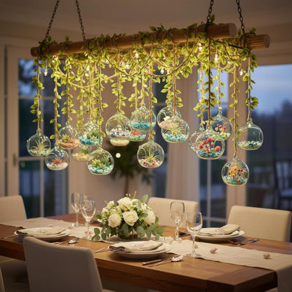 GlikCeil 26 Pcs 3.15'' Hanging Glass Candle Holder with Burlap Leaf Ribbon, Glass Orbs Air Plants Tea Light Candle Holders, Globe Plant Terrariums for Decor Indoor Outdoor Garden DIY (Green)