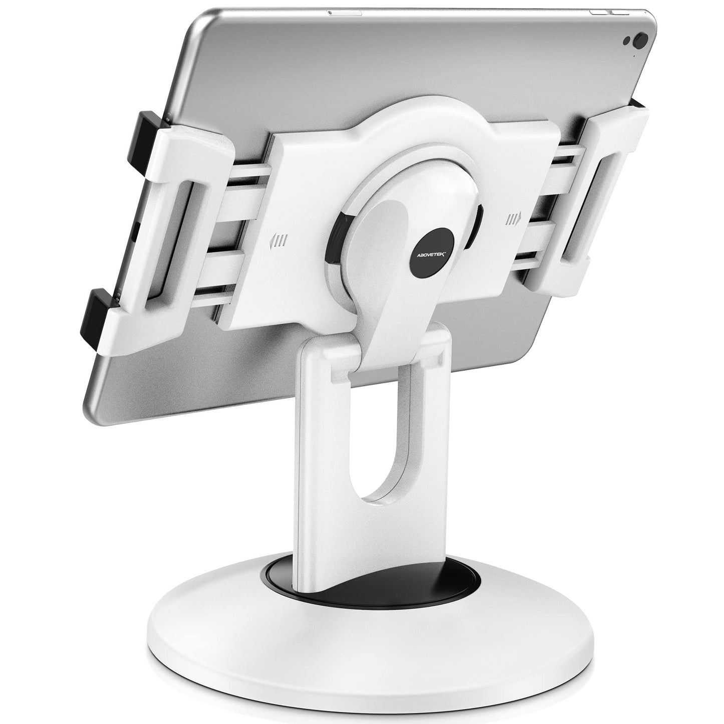 AboveTEK Retail Kiosk iPad Stand, 360° Rotating Commercial POS Tablet Stand, Fits 6"-13" (Screens) iPad mini Pro-Business Swivel Tablet Holder, for Store Office Reception Kitchen Desktop (White)