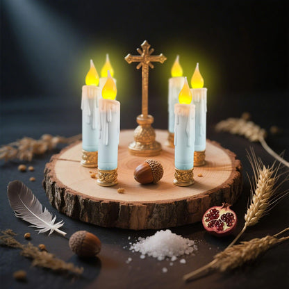 Short Taper Candles Battery Operated with Timer, White Flameless LED Flickering Candlesticks for Country Primitive Christmas Halloween Decorations 4.75 inch 6 PCS