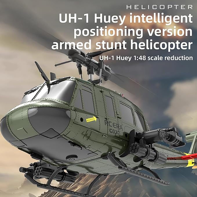 315MM UH-1 Remote Control Helicopter Aircraft for Adults Expert 6CH C032 RC Heli Maintain Altitude Brushless Motor/Optical Flow Positioning/Fly Upside Down 3D Rolling (RTF 3-Batteries)