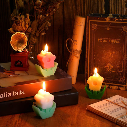 3 Pcs Flower Shaped Scented Candle Set Soy Wax Candle Decor for Table Fireplace Room Aesthetic Cute Gifts for Christmas Women Birthday Anniversary Party Favors(Pink, White, Yellow)