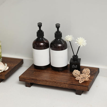 (12 x 7 Inch) Wood Riser Soap Tray, Farmhouse Wood Pedestal Stand for Kitchen Counter Sink, Rustic Wooden Riser Decorative Bathroom Counter Dishes Plant Bottles Candles Display