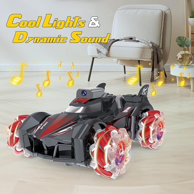 Yasola RC Car with Camera for Kids Remote Control 360° Rotating High Speed Stunt Vehicle Toy for Boys and Girls Rechargeable Racing Drift Cars with Flashing Lights and Dynamic Sound for Adults