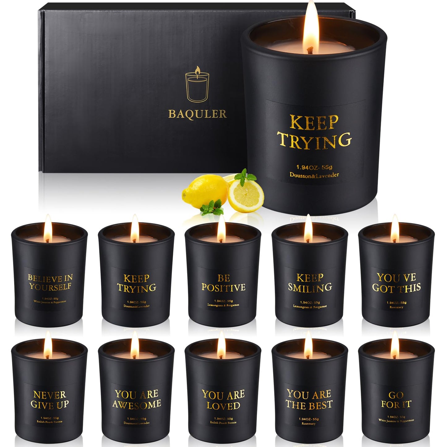 10 Pcs Motivational Aromatherapy Scented Candles Soy Wax Candles with Essential Oils Inspirational 4.4oz Scented Candle Return Gifts Bulk for Women Mother Teacher Employee Birthday Mother's Day
