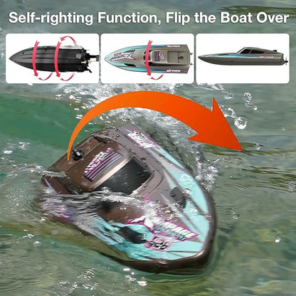 Fast RC Boat for Adults 20KM/H High Speed Remote Control Racing Boats Self-Righting 2 Batteries 20+ Mins 2.4GHz Pool &amp Lake Summer Toys Gifts (Silver)