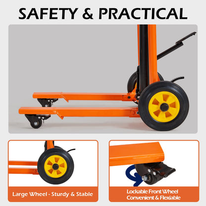 AECOJOY Hydraulic Lift Winch Stacker, Material Lift Table Cart 500 Lbs Capacity, 32" Max Lift Height, Pallet Truck Jack with Lockable Swivel Casters – Ideal for Warehouse, Workshop and Garage Use