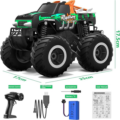 Remote Control Monster Truck Toys - 1:16 Waterproof All Terrain RC Car Fast Remote Control Car with Crashworthy Body Electric Vehicle Kids Truck Toys for Boys and GirlsAge 6+Green