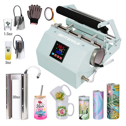 BetterSub 3in1 Tumbler Mug Heat Press Machine 30 OZ 20 OZ 16 OZ Sublimation Straight Skinny Tumbler Mug 3 OZ 1.5 OZ Shot Glass,11 OZ 15 OZ 16 OZ Sublimation Mug Heat Transfer (3in1 Teal)