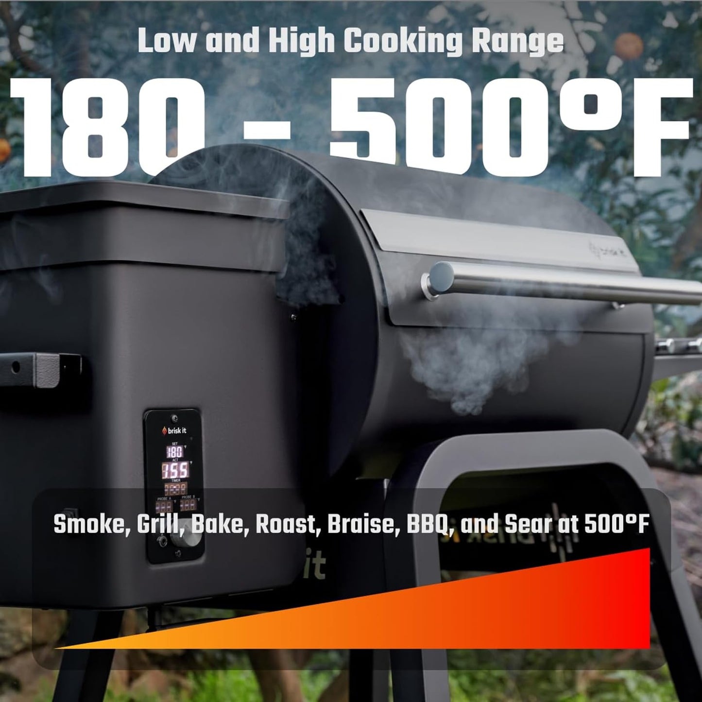 Brisk It Zelos-450 WiFi A.I. Electric Wood Pellet Smoker Grill - Smart Grill With Waterproof Cover– 450 sq.in Cooking Area,7-in-1 Outdoor Grill & Smoker, PID Controller (Up to 500°F), Meat Probe