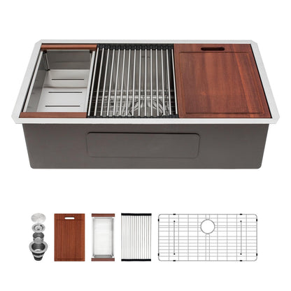Sarlai 33 Kitchen Sink Undermount - 33 x 19 Inch Undermount Sink Ledge Workstation Deep Single Bowl 16 Gauge Stainless Steel Under Counter Kitchen Sinks Basin