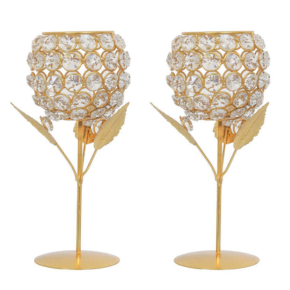 WebelKart New Premium Crystal Rose Brass Candle Holder for Decoration -Candle Stand for Diwali - Diwali Candle Holder (Model-1)