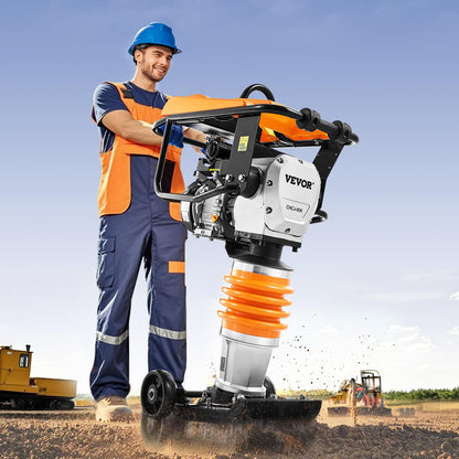 VEVOR Jumping Jack Compactor, 6.5 HP Vibratory Rammer Fuel-Powered 196 cc Engine Tamper, 3600 lbs Impact Force, 26" Max Compaction Depth, Four-Spring, for Soil, Gravel, Concrete Slabs, Foundations