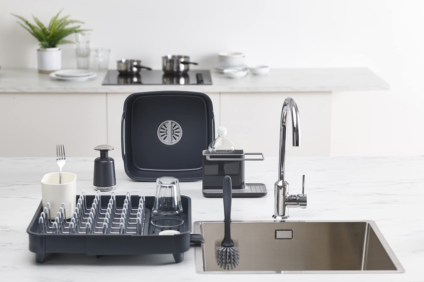 Joseph Joseph Caddy Kitchen Sink Area Organiser with Sponge Holder and Cloth Hanger – Grey