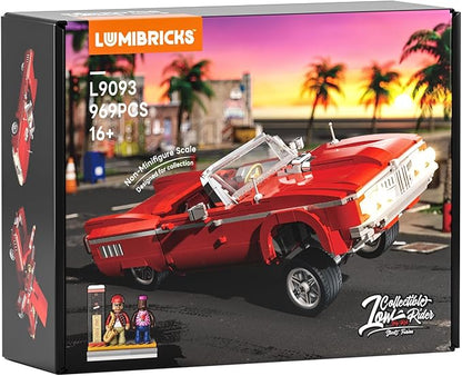 Low Rider Big Red Car Building Bricks Set - Street Fusion Vehicle Engineering Lighting Model Modular Collection Kit 969 Pcs for Adults &amp Teens &amp Car Lovers