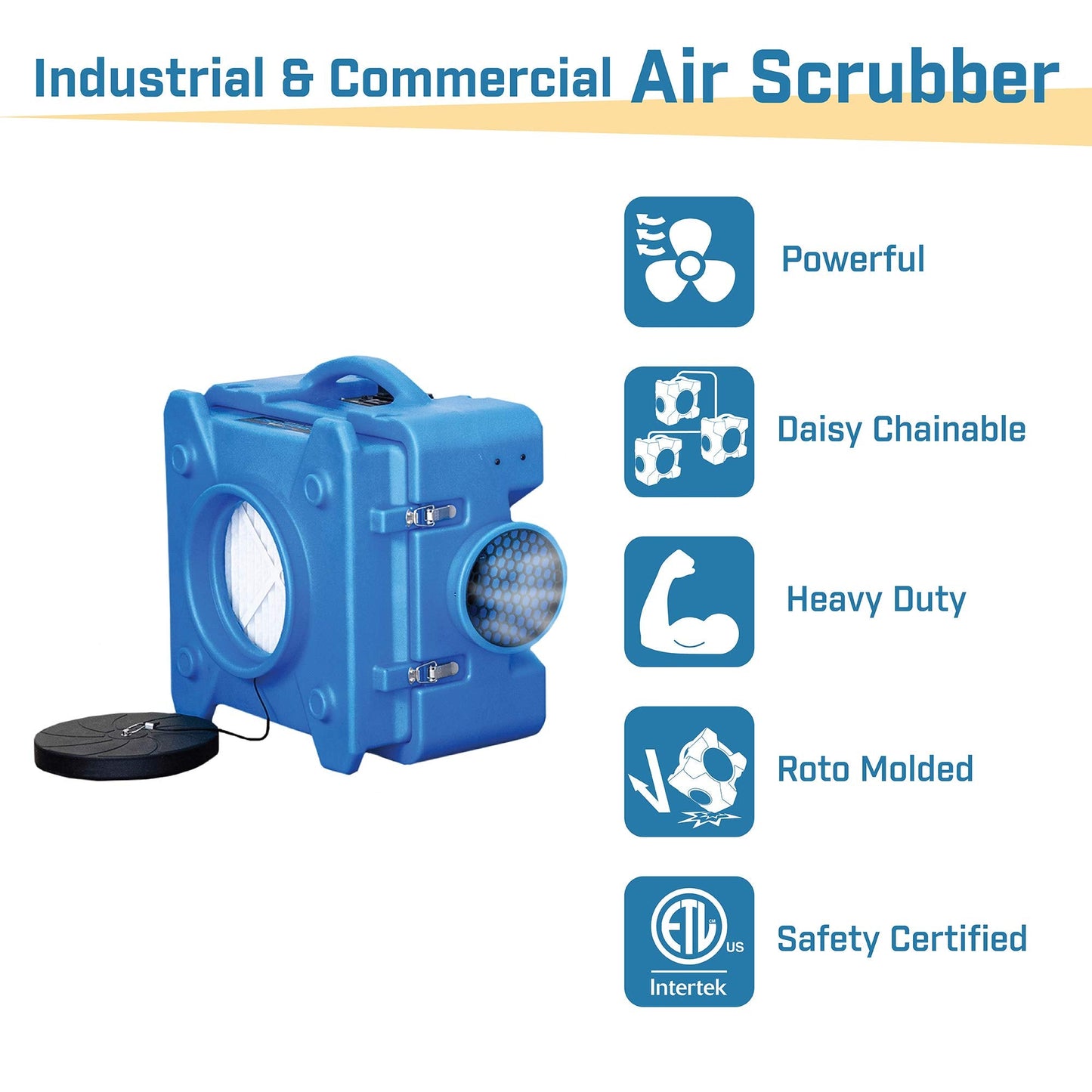 BlueDri Air Shield 550 HEPA Air Scrubber, Water Damage Restoration Equipment Air Purifier, Covers 1400 Sq. Ft, Daisy Chain Capable, For Commercial Use, Gray, BD-AS-550