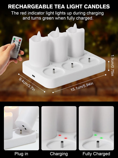 PIDZPOW Rechargeable Flameless Tea Lights Candles with Remote Timer, 8 Pack 1.5" x 2.6" LED Candles with USB Charging Base, Small Votive Candle Electric Fake Candle for Wedding Table Decor Dining