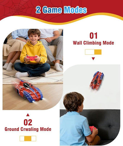 Spider Hero Wall Climbing Car Remote Control Kids Toy 360° Rotating Remote Control Car with Light Rechargeable RC Stunt Cars Wall Toys for Boys Kids Ages 4 and up