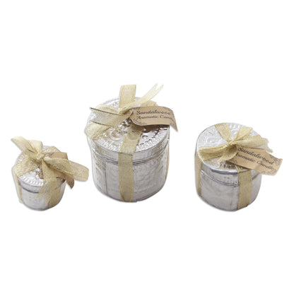 NOVICA Artisan Handmade Aluminum Tinned Candles Beeswax from Bali Set of 3 Metallic Indonesia Lamps Lighting Natural Materials [Smallest Piece 1.6in H x 2in Diam. Largest Piece 3.1in H x 3.1in Diam.]