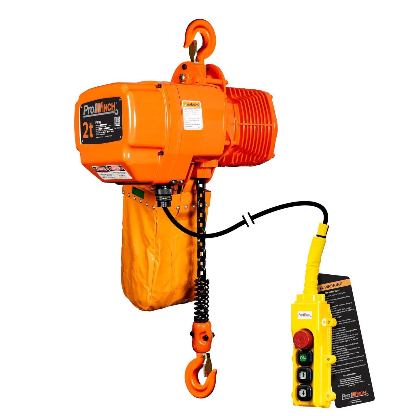 Prowinch 4400 Lbs 2 Ton Electric Chain Hoist 3 Phase 208V-240/440-480V -20 ft Lifting Height, H3 Duty Class, G100 Chain for Heavy-Duty Lifting, Warehouse & Industrial Use