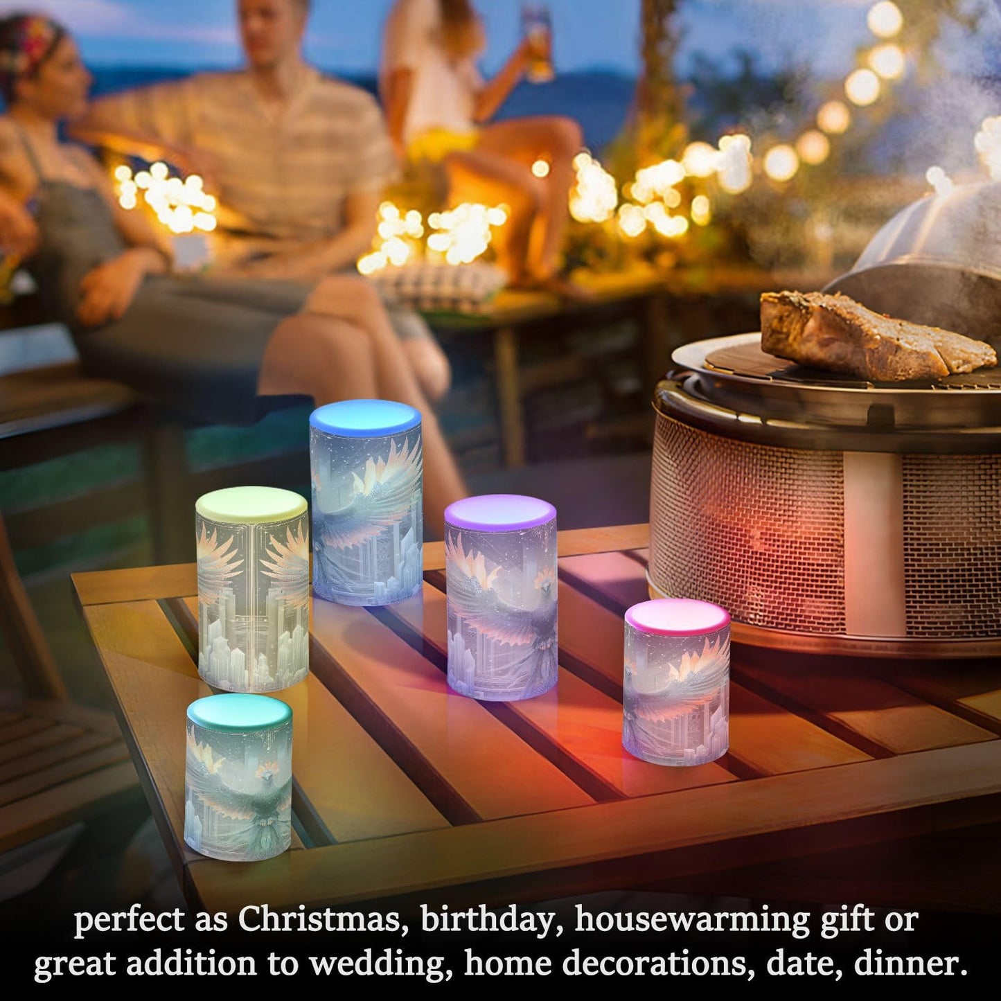 ALAZA Flameless Candles with Remote Timer,Bohemian Bird Battery Operated Candles Set of 2 LED Tea Lights Flickering Pillar Votive Candles for Indoor Outdoor Decor