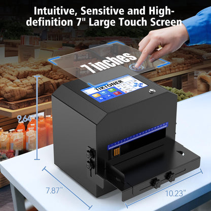 TIKTONER Inkjet Coding Machine with 42ml Fast Dry Ink Cartridge, Date Printing Machine with 7" Touch Screen, Metal Inkjet Coder Print on Various Materials Batch Code Printer for Text Date Lot Number